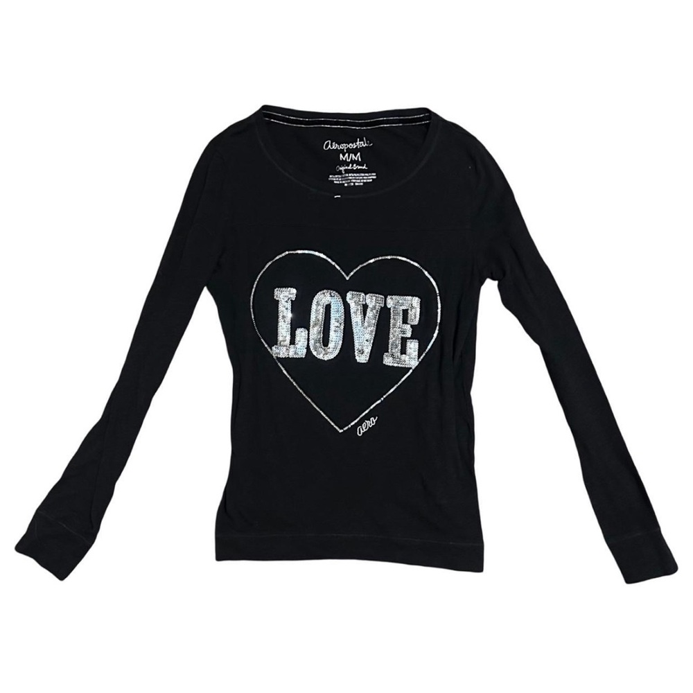 y2k aeropostale “love” sequin long sleeve top
